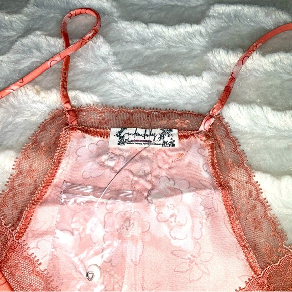 Free People Intimates Size Medium Peach Floral Satin & Lace Top Romance - Picture 3 of 12